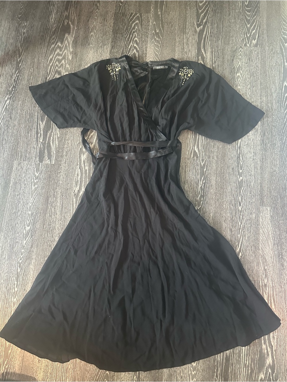 Esprit Black Midi A-line Dress with Studded Shoulders
